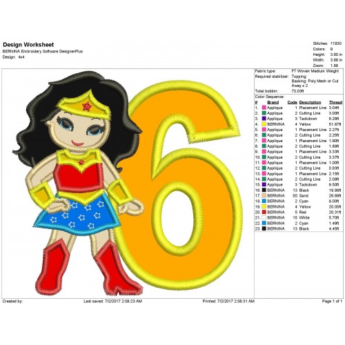 Wonder Woman 6th Birthday Applique Design