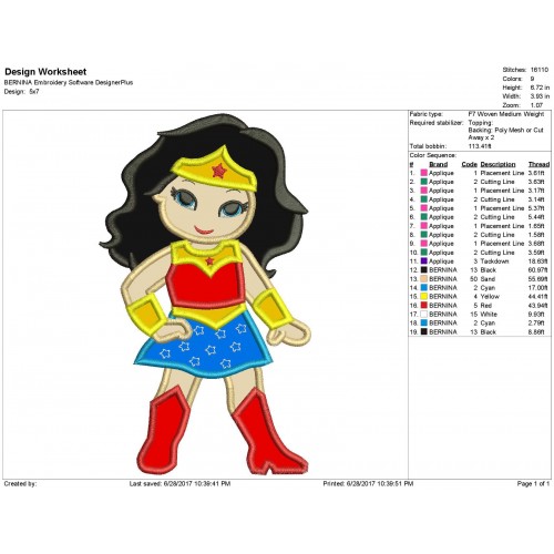 Wonder Woman Applique Design