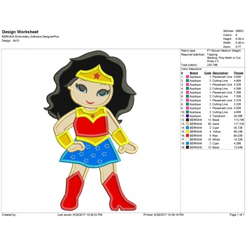 Wonder Woman Applique Design