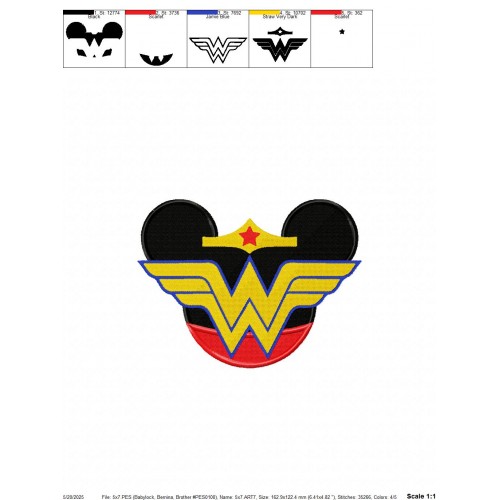 Wonder Woman Minnie Embroidery Design Embr
