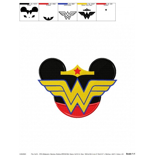 Wonder Woman Minnie Embroidery Design Embr