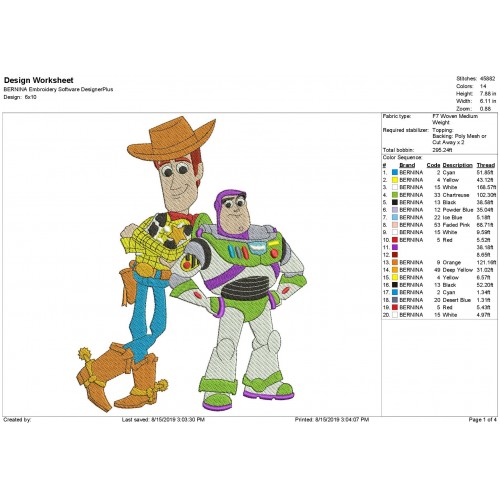 Woody Buzz Toy Story Embroidery Design
