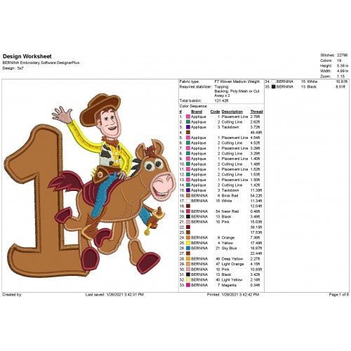 Woody and Bullseye Toy Story Number 1 Applique Design