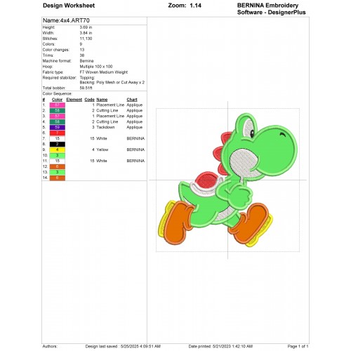 Yoshi Super Mario Applique Design Embr