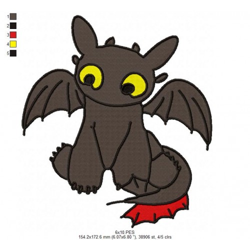 Young Toothless Embroidery Design